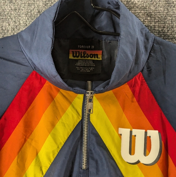 WILSON FOREVER 21 Womens L Windbreaker Jacket Colorblock Retro Half Zip Pullover - Picture 9 of 15
